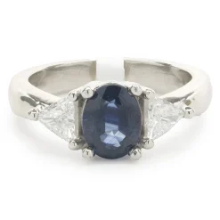 14 Karat White Gold Sapphire and Diamond Three Stone Ring
