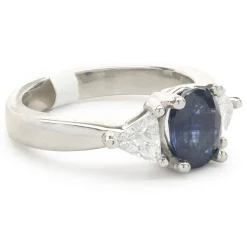 14 Karat White Gold Sapphire and Diamond Three Stone Ring