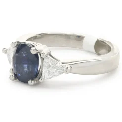 14 Karat White Gold Sapphire and Diamond Three Stone Ring