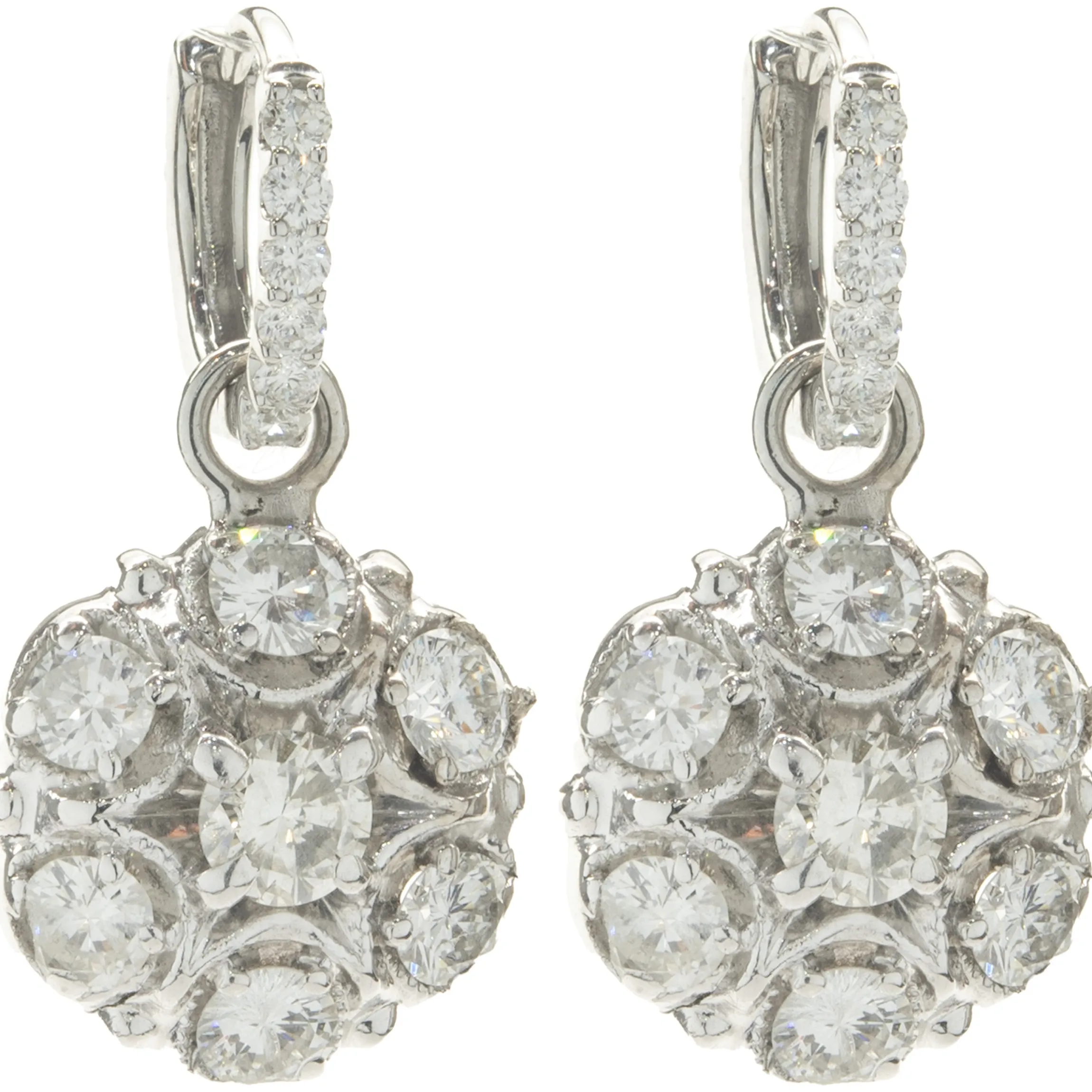 14 Karat White Gold Vintage Diamond Cluster Drop Earrings