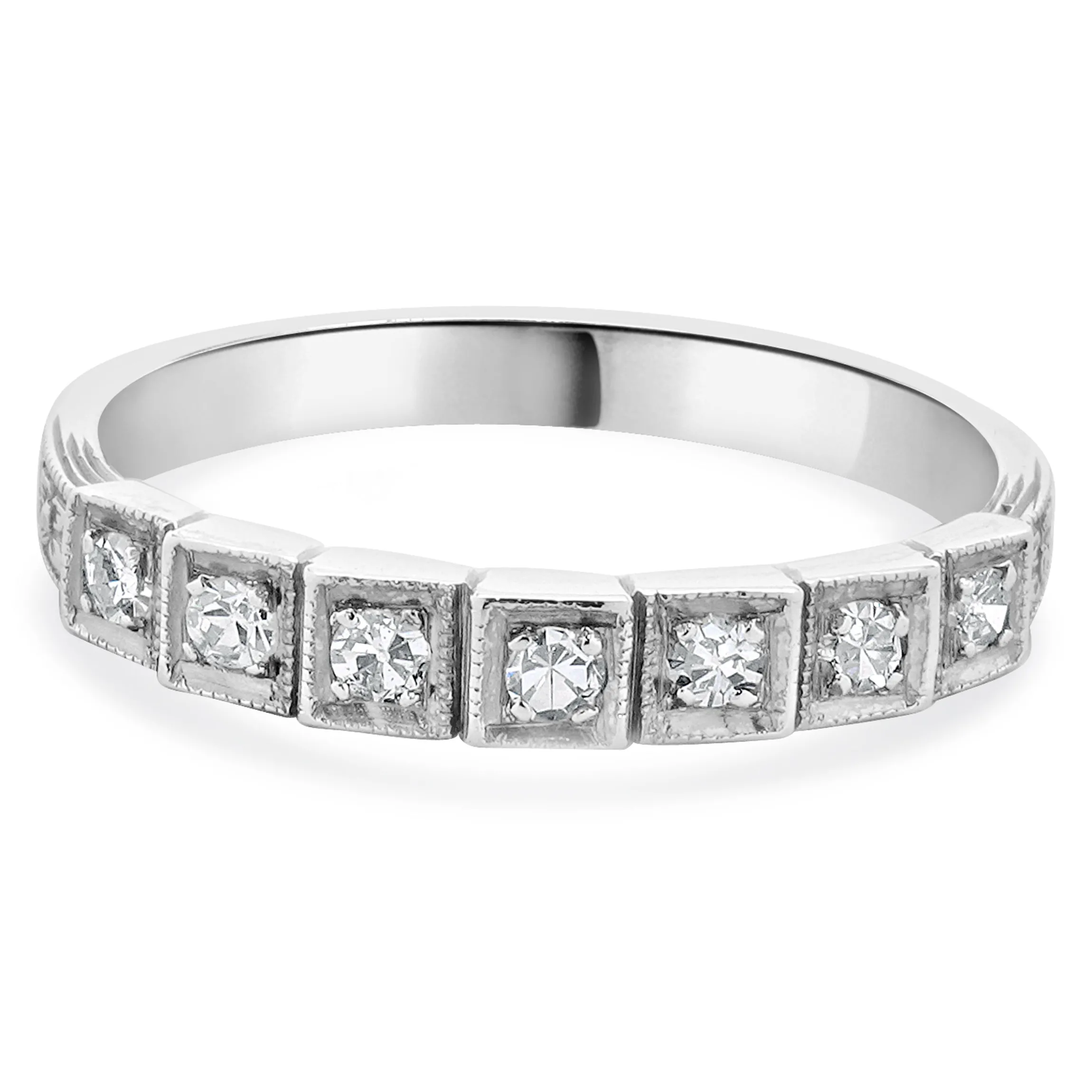 18 Karat White Gold Vintage Diamond Deco Band