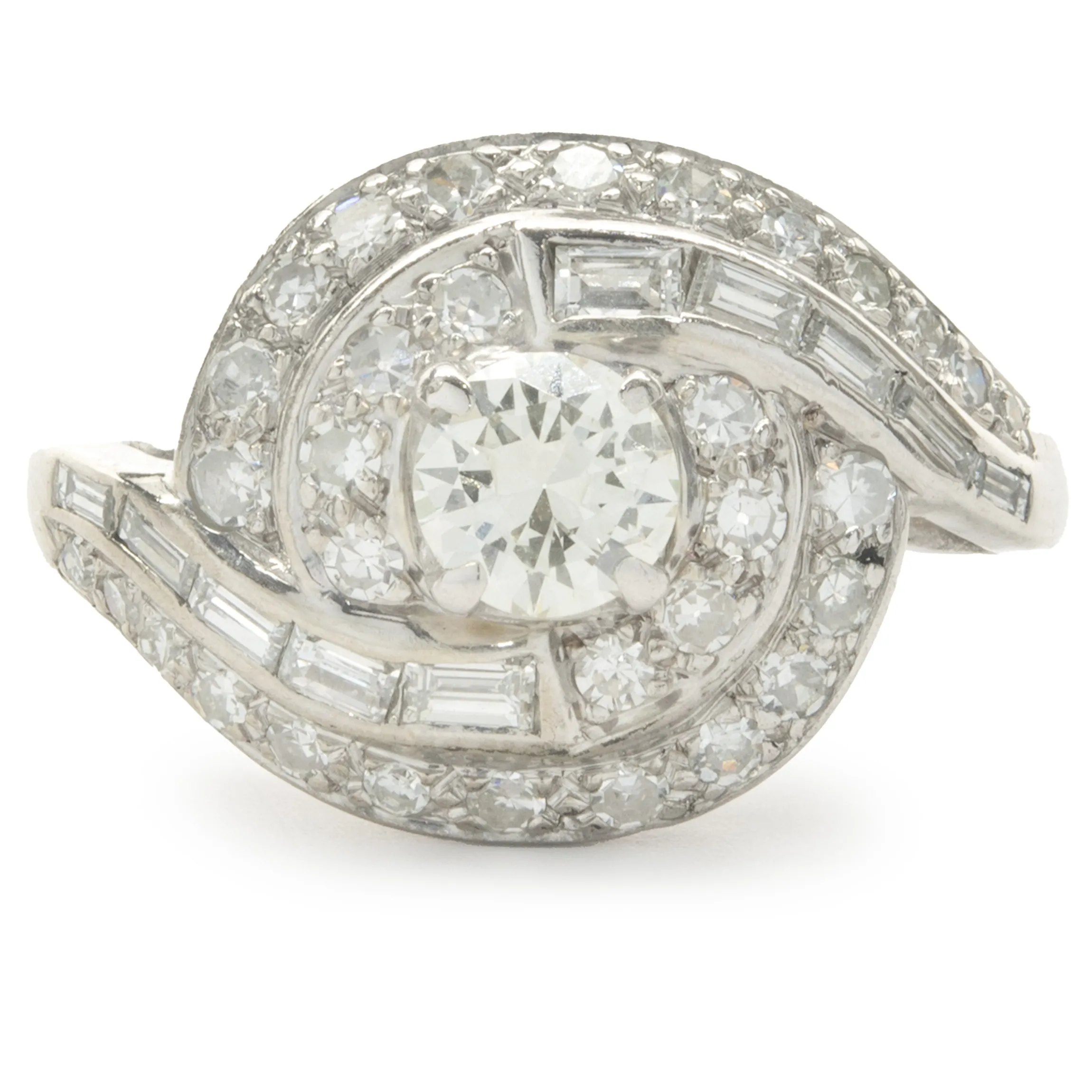 14 Karat White Gold Vintage Diamond Swirl Ring