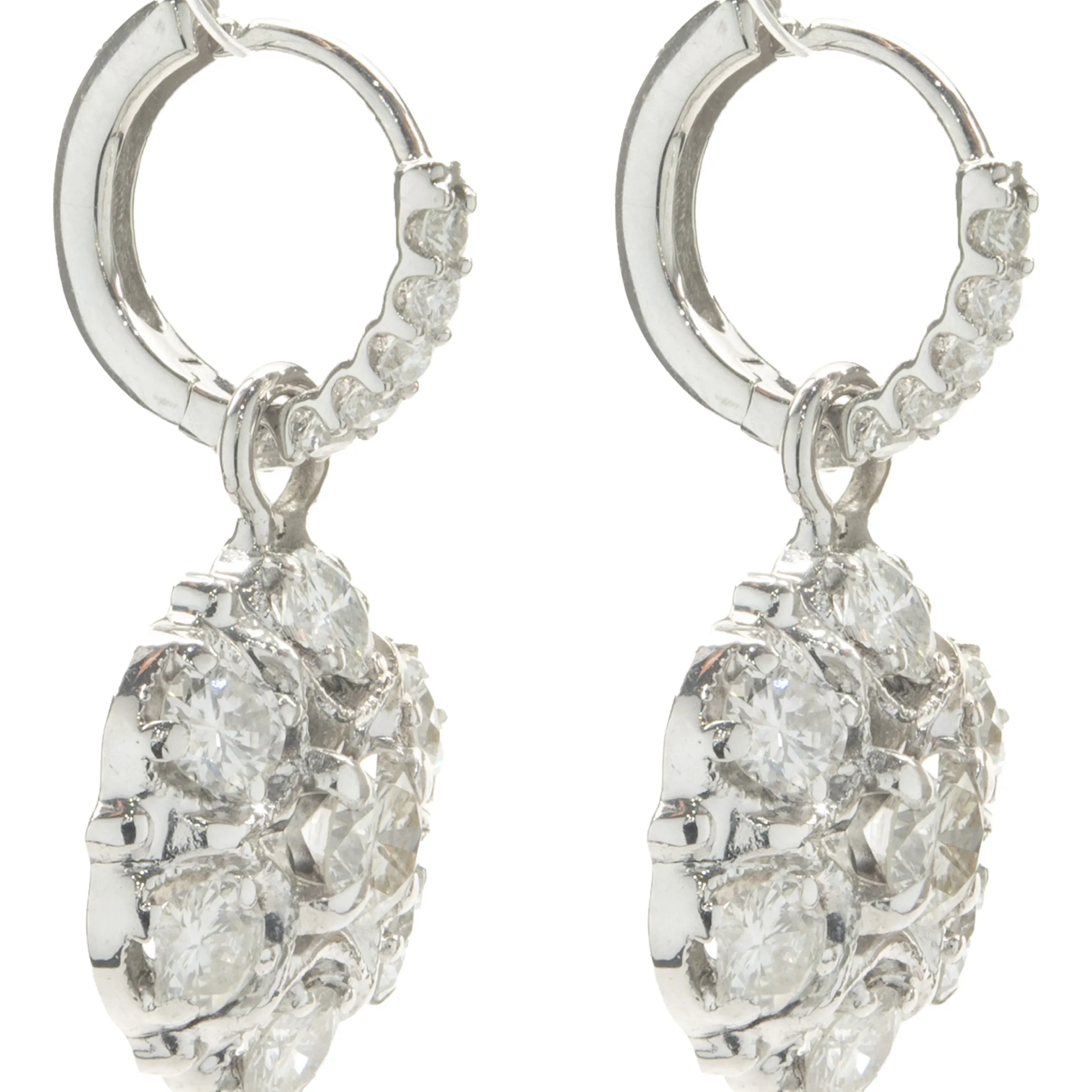 14 Karat White Gold Vintage Diamond Cluster Drop Earrings