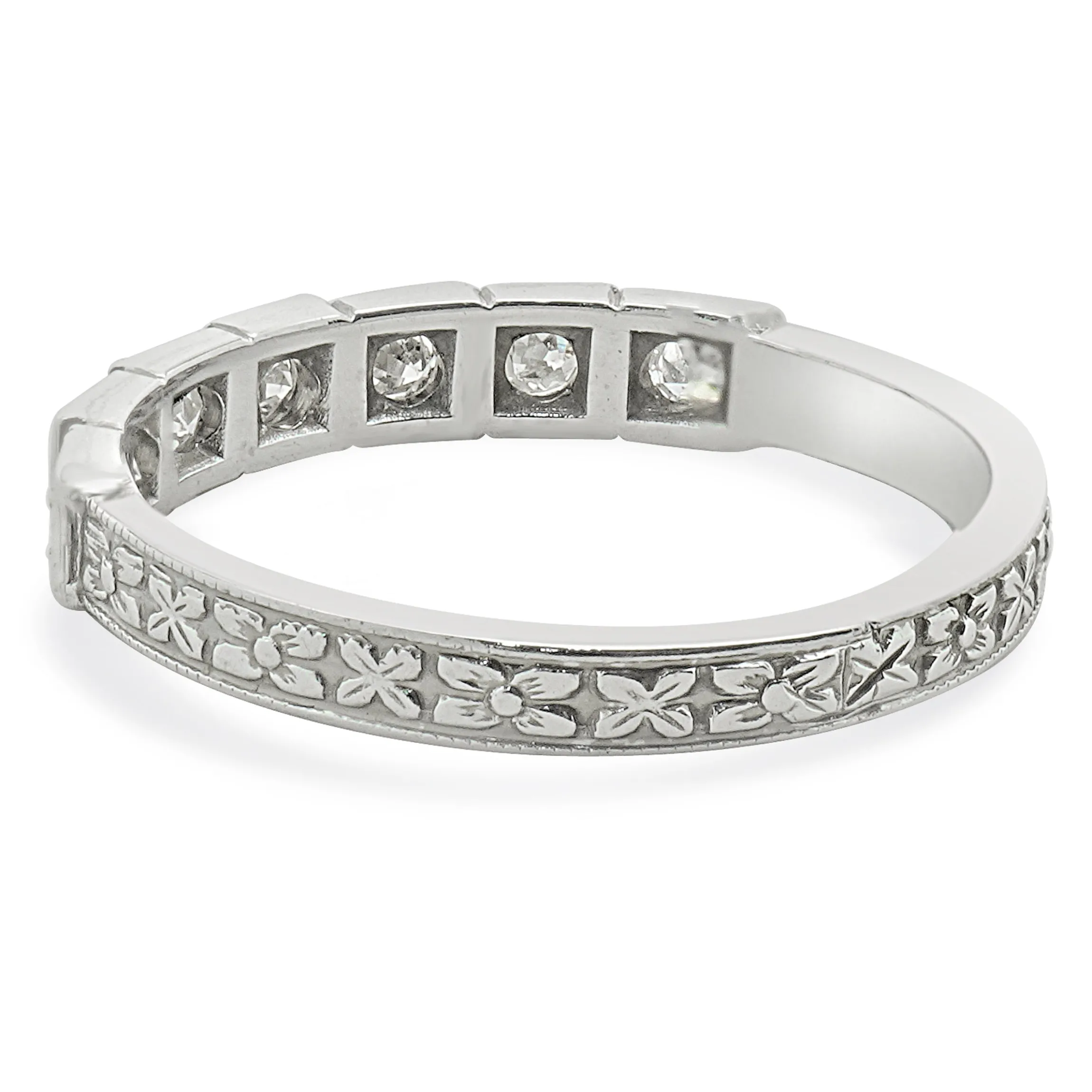 18 Karat White Gold Vintage Diamond Deco Band