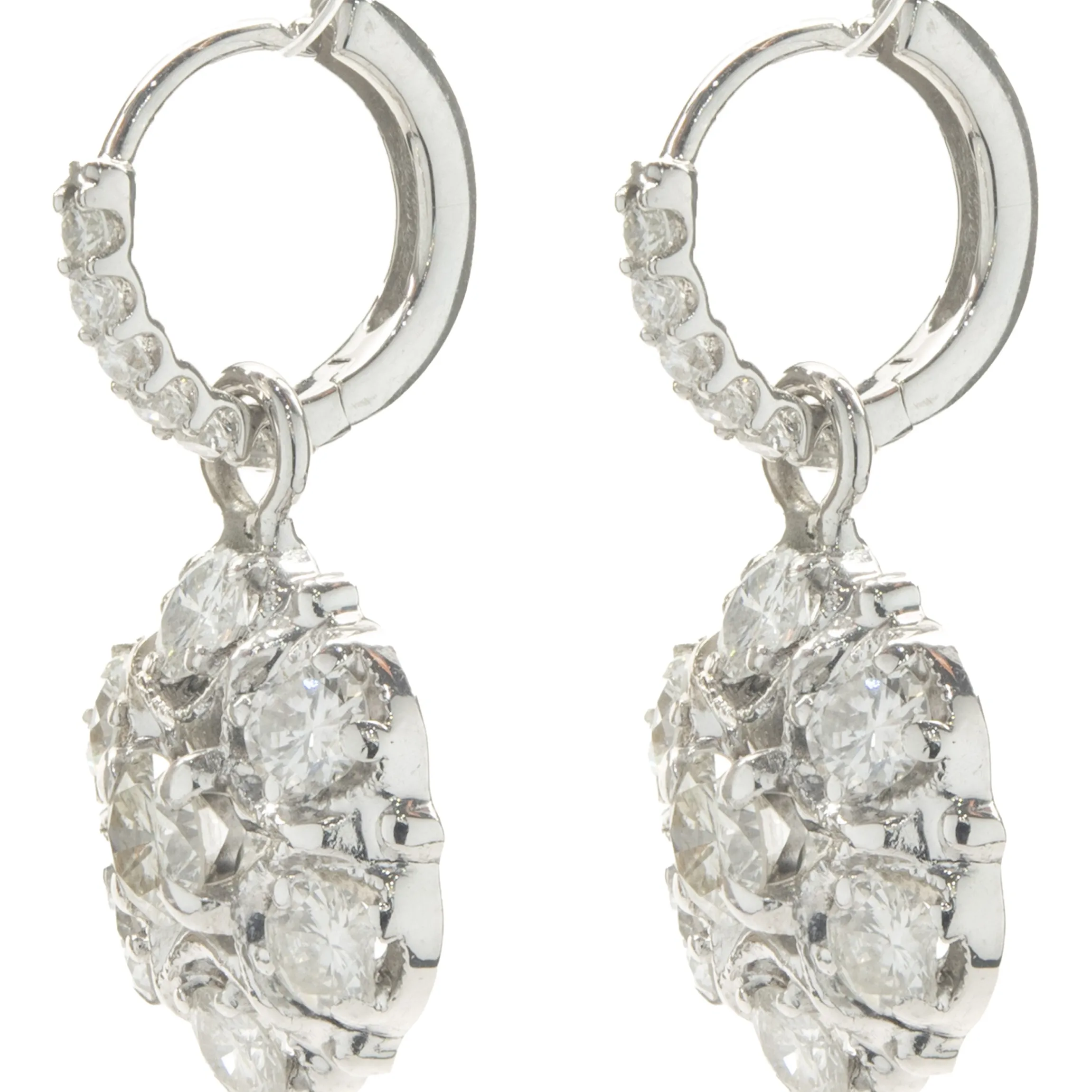 14 Karat White Gold Vintage Diamond Cluster Drop Earrings