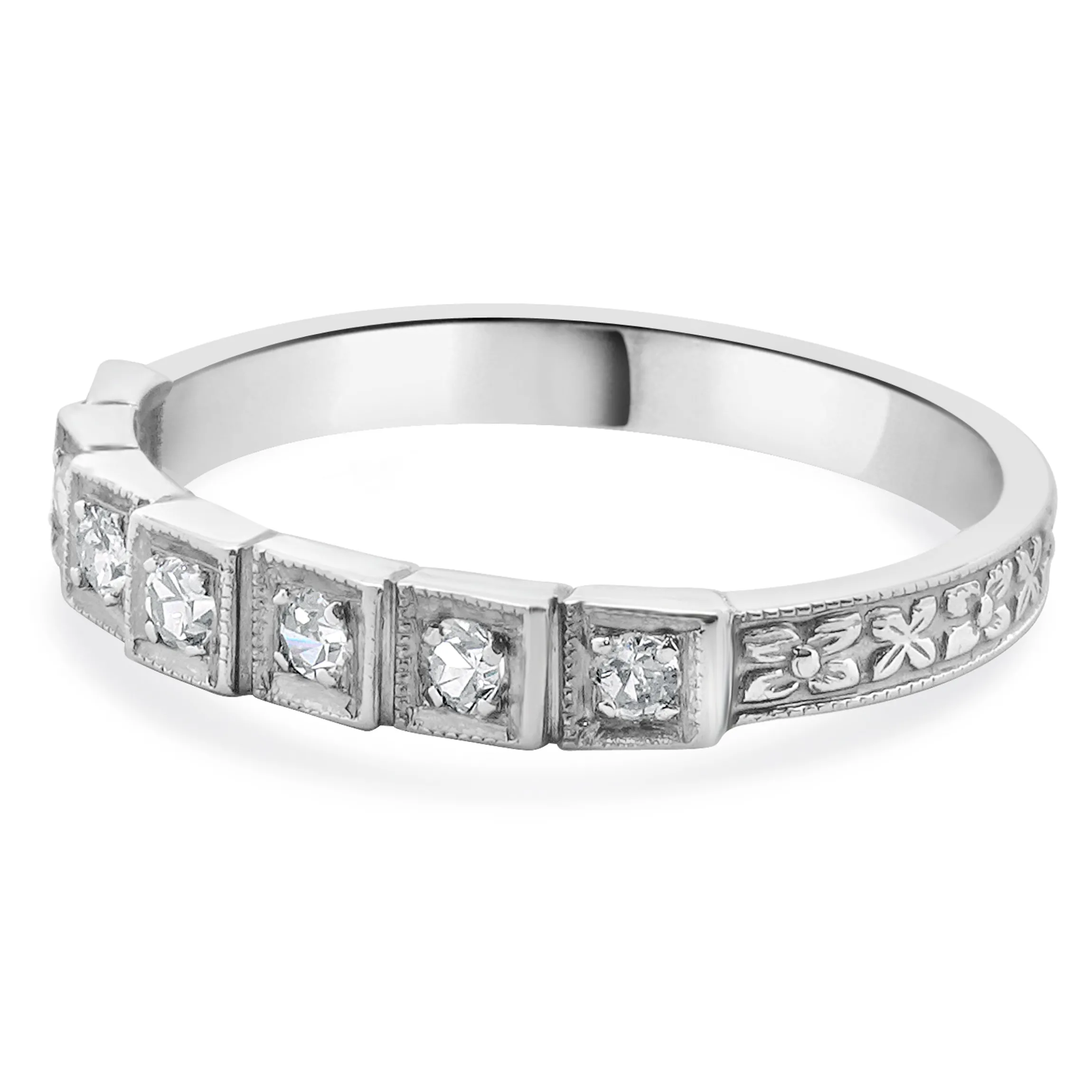 18 Karat White Gold Vintage Diamond Deco Band
