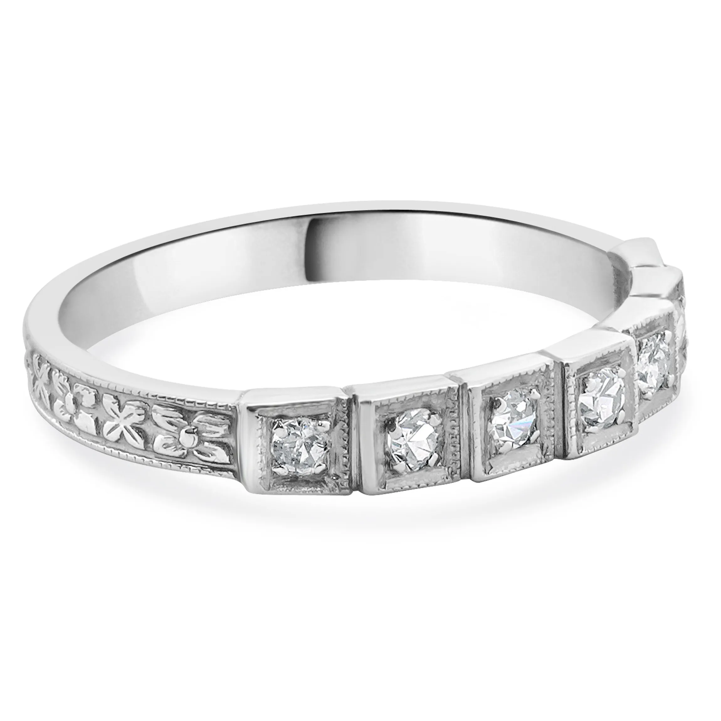 18 Karat White Gold Vintage Diamond Deco Band