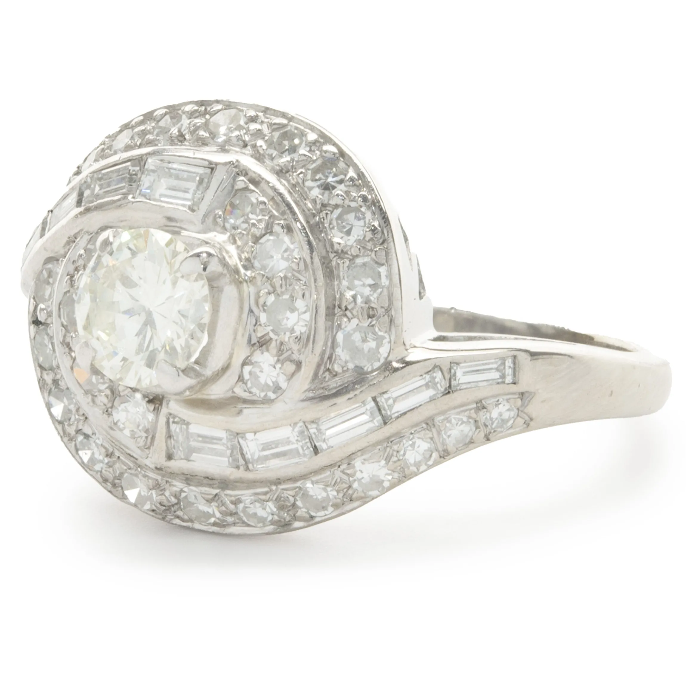 14 Karat White Gold Vintage Diamond Swirl Ring