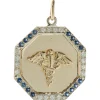 14 Karat Yellow and White Gold Diamond and Sapphire Medic Pendant