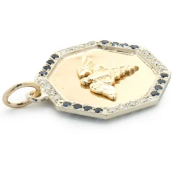 14 Karat Yellow and White Gold Diamond and Sapphire Medic Pendant