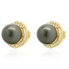 14 Karat Yellow Gold Black Pearl and Diamond Halo Earrings