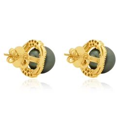 14 Karat Yellow Gold Black Pearl and Diamond Halo Earrings