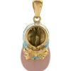 18 Karat Yellow Gold Blue & Pink Enamel Baby Shoe Pendant