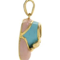 18 Karat Yellow Gold Blue & Pink Enamel Baby Shoe Pendant