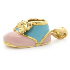 18 Karat Yellow Gold Blue & Pink Enamel Baby Shoe Pendant