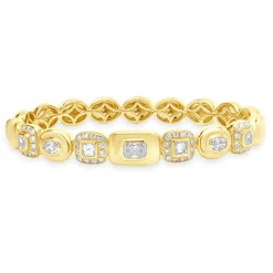 18 Karat Yellow Gold Pave Diamond Multi Shape Diamond Bangle Bracelet