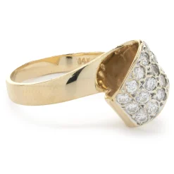 14 Karat Yellow Gold Pave Diamond Foldover Ring