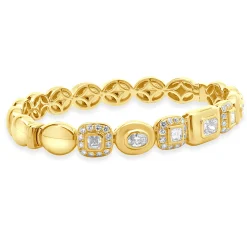18 Karat Yellow Gold Pave Diamond Multi Shape Diamond Bangle Bracelet