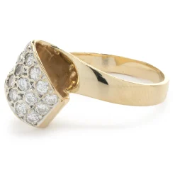 14 Karat Yellow Gold Pave Diamond Foldover Ring
