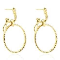 18 Karat Yellow Gold Pave Diamond Oval Inside Outside Hoop Earrings