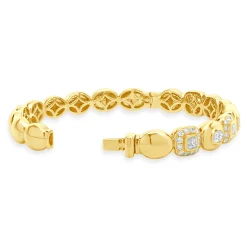 18 Karat Yellow Gold Pave Diamond Multi Shape Diamond Bangle Bracelet