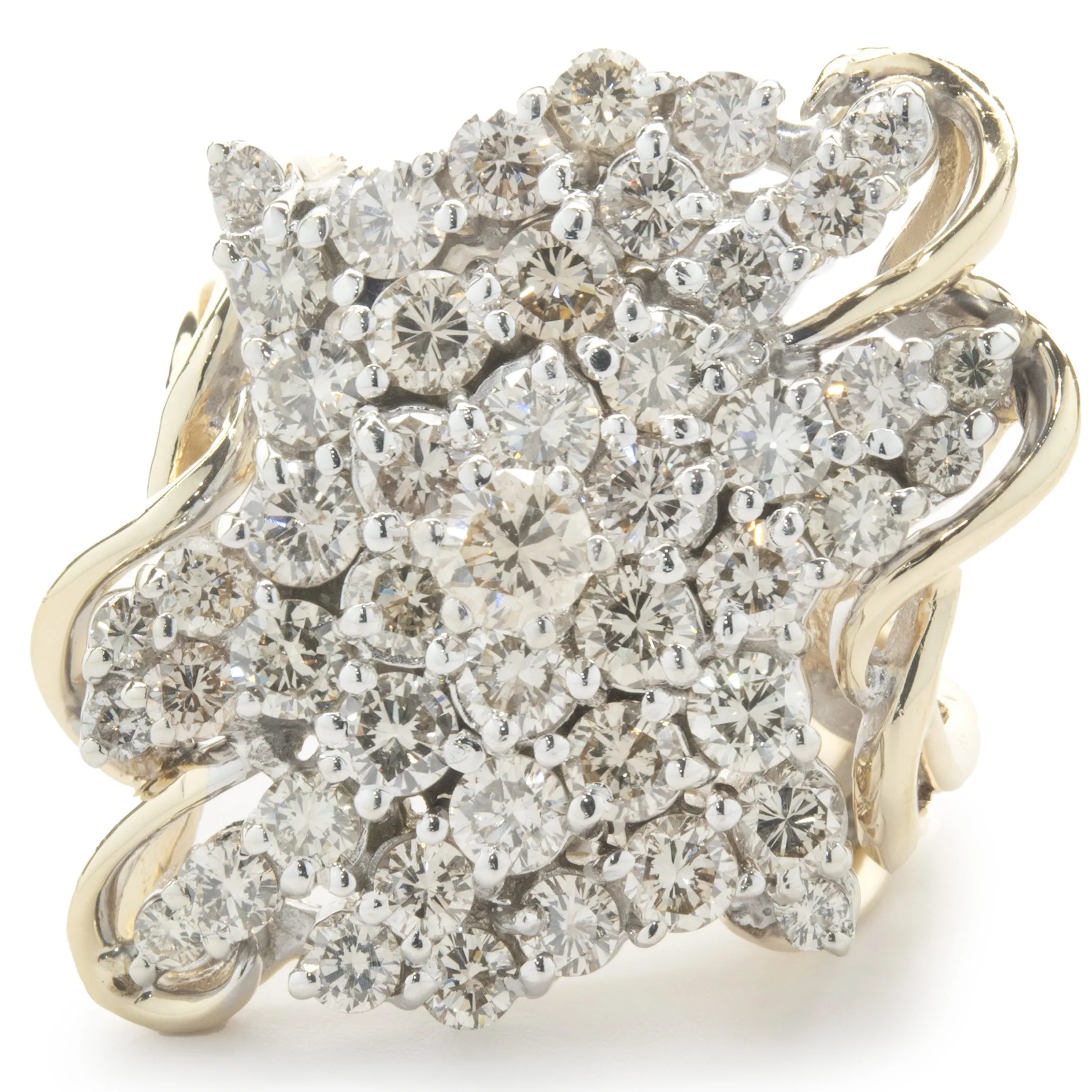 14 Karat Yellow Gold Vintage Freeform Diamond Cocktail Ring