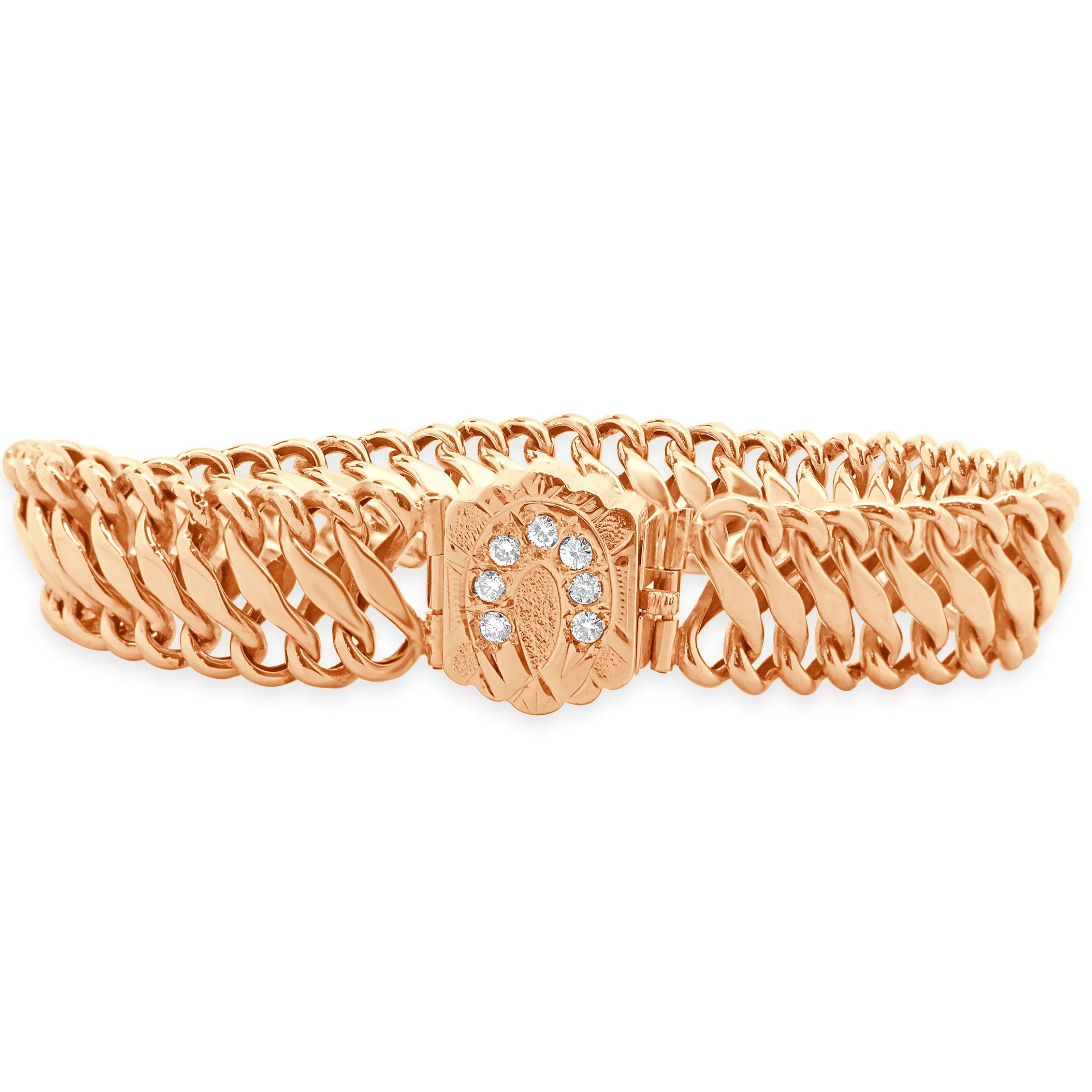 14 Karat Yellow Gold Vintage Victorian Diamond Horseshoe Woven Bracelet