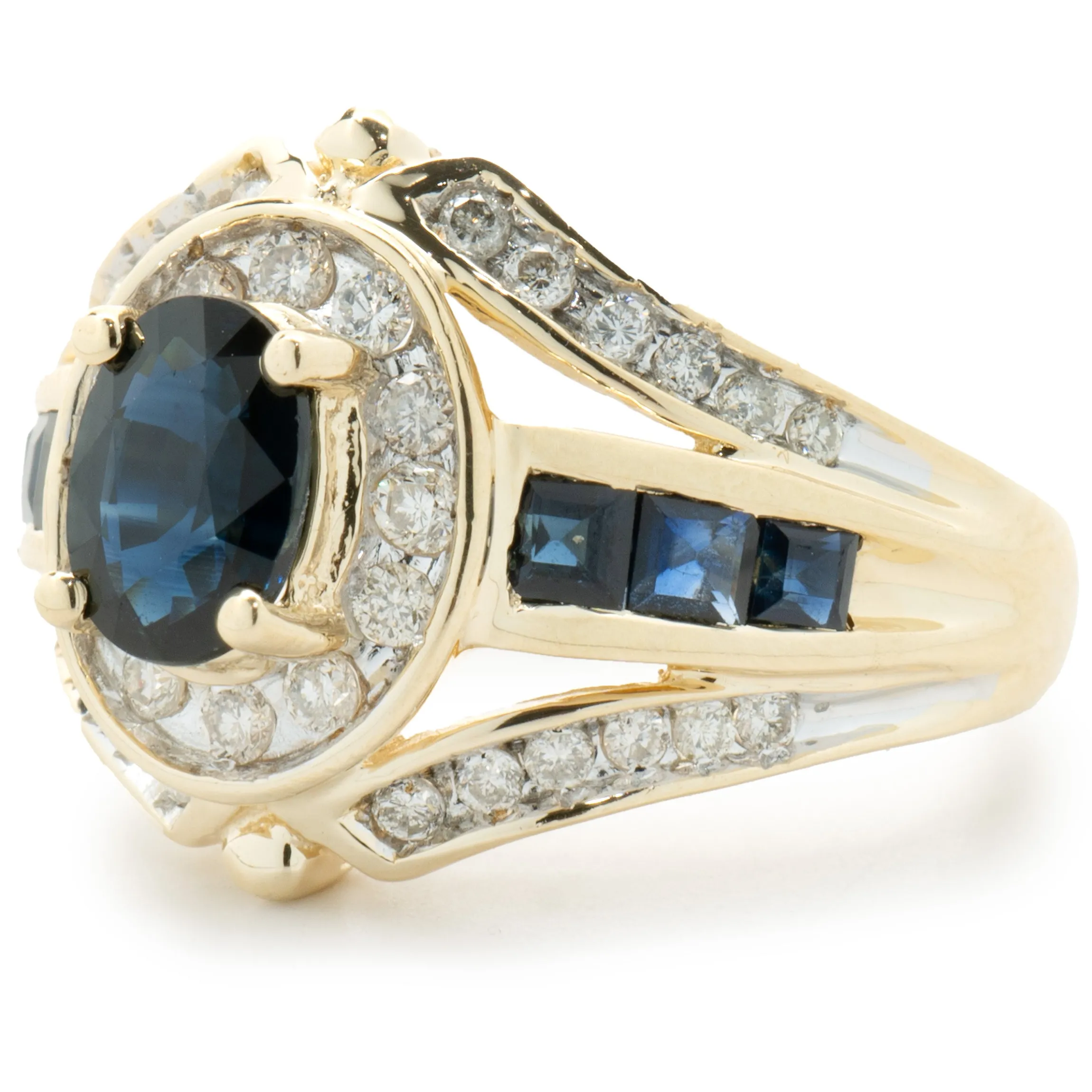 14 Karat Yellow Gold Vintage Oval Sapphire and Diamond Cocktail Ring