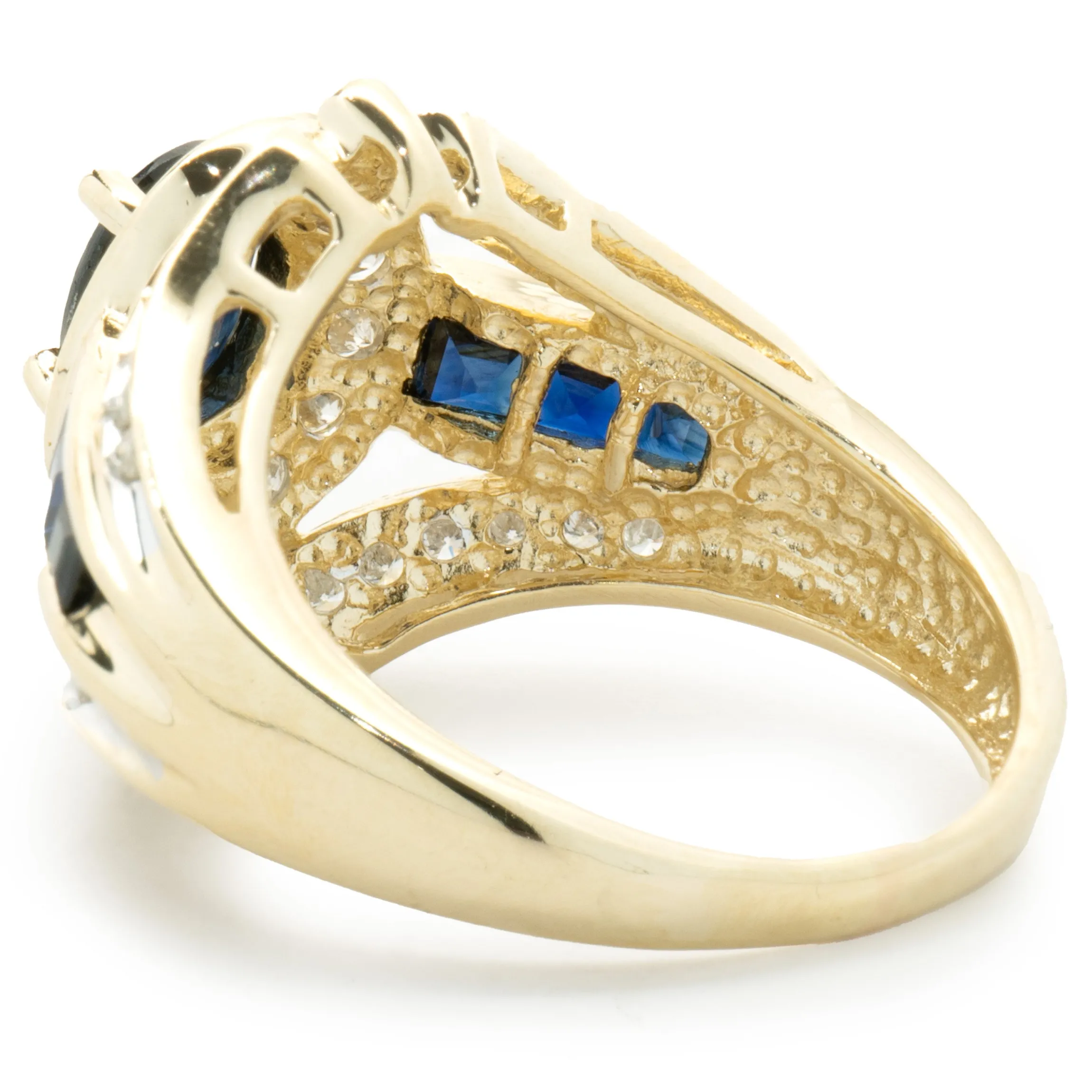14 Karat Yellow Gold Vintage Oval Sapphire and Diamond Cocktail Ring