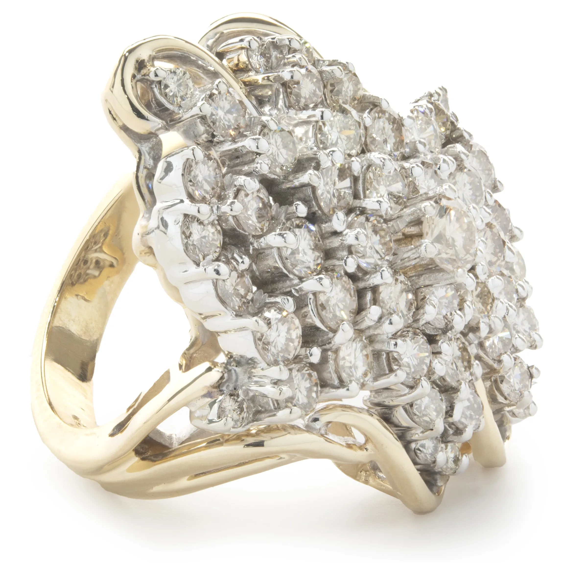 14 Karat Yellow Gold Vintage Freeform Diamond Cocktail Ring
