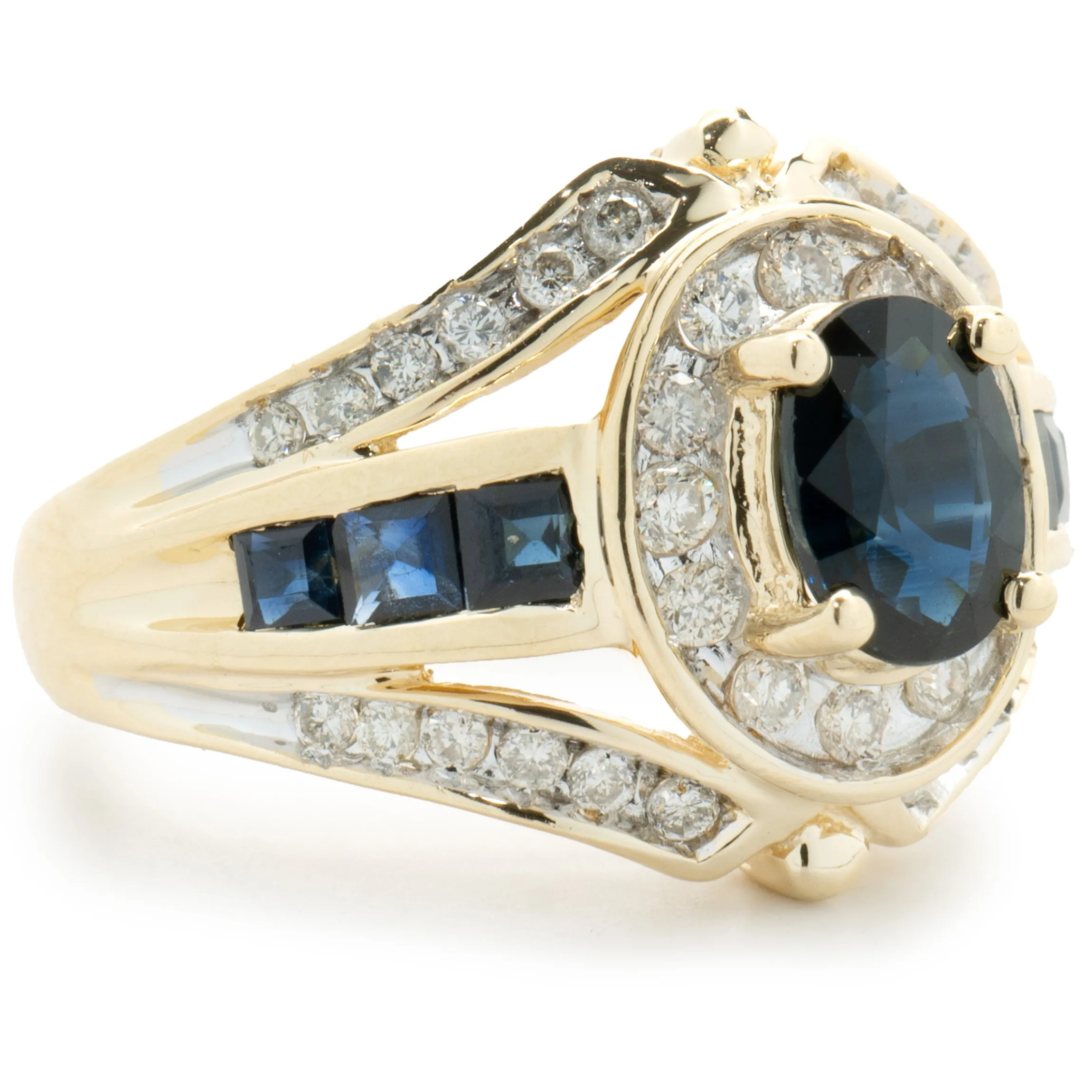 14 Karat Yellow Gold Vintage Oval Sapphire and Diamond Cocktail Ring