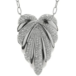 Kat Florence 18 Karat White Gold Pave Diamond Leaf Necklace