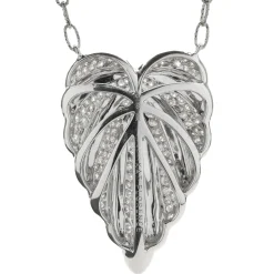 Kat Florence 18 Karat White Gold Pave Diamond Leaf Necklace