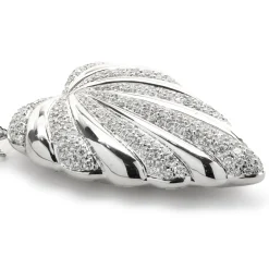 Kat Florence 18 Karat White Gold Pave Diamond Leaf Necklace