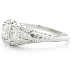 Platinum Round European Cut Diamond Engagement Ring