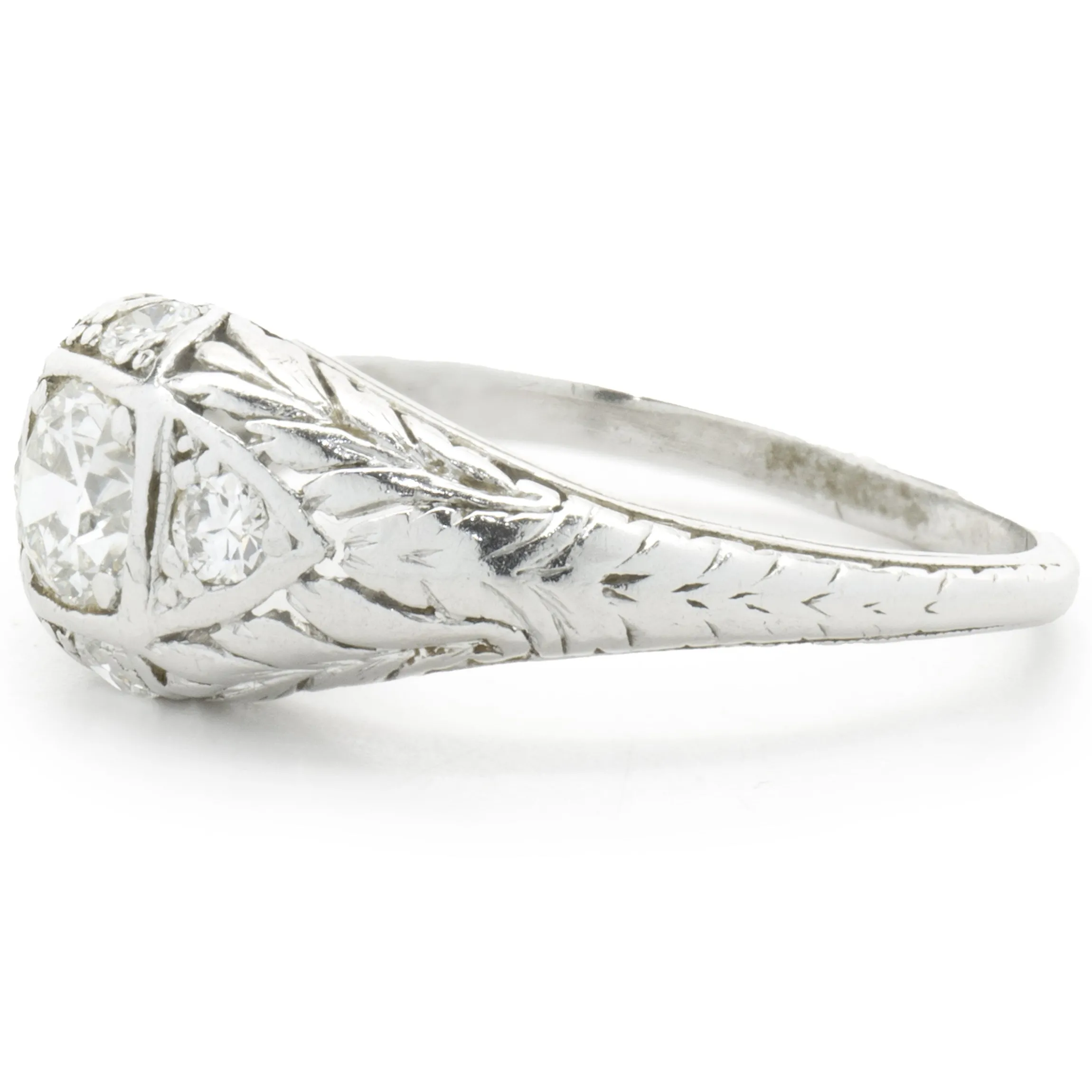 Platinum Round European Cut Diamond Engagement Ring