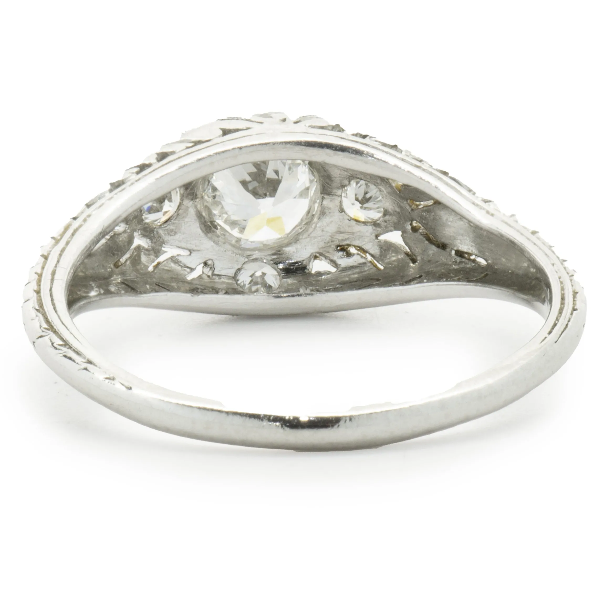 Platinum Round European Cut Diamond Engagement Ring