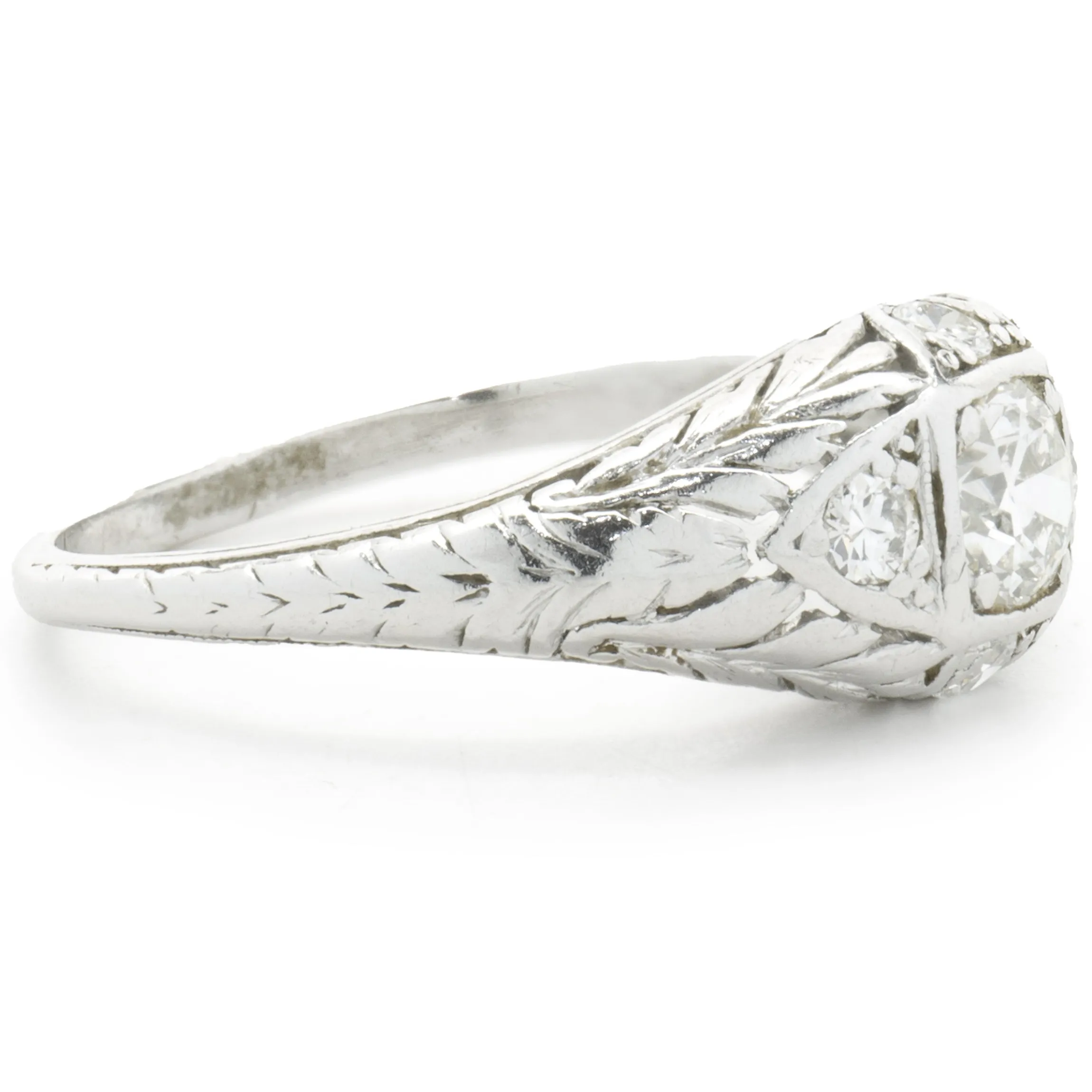 Platinum Round European Cut Diamond Engagement Ring