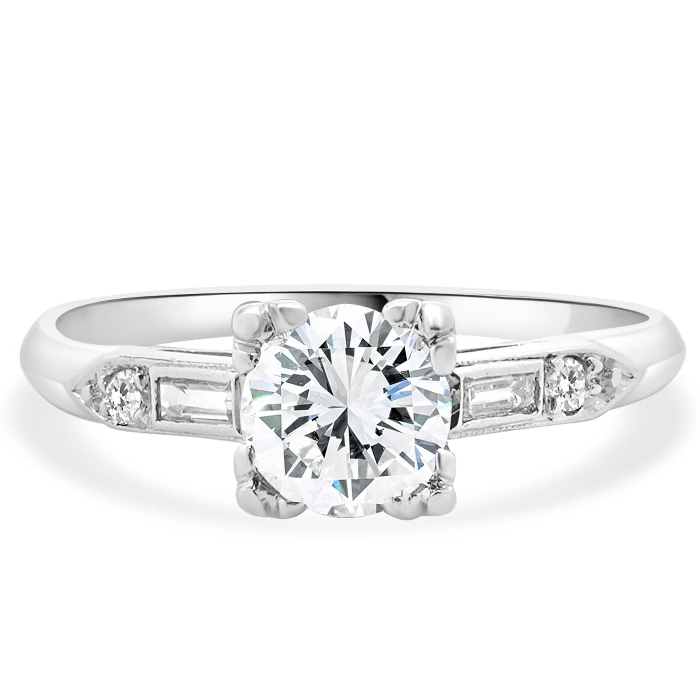 Platinum Vintage Round European Cut Diamond Engagement Ring