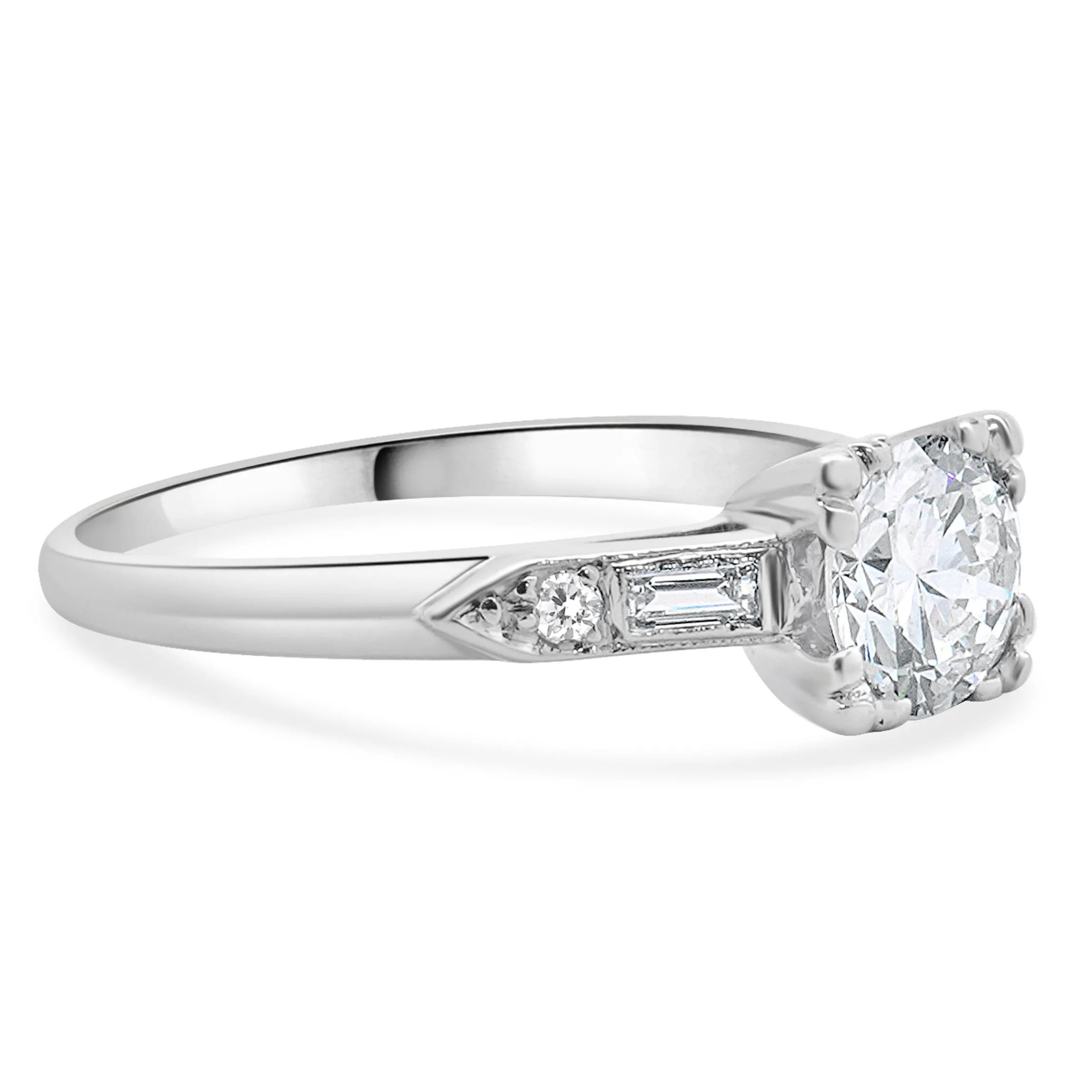 Platinum Vintage Round European Cut Diamond Engagement Ring